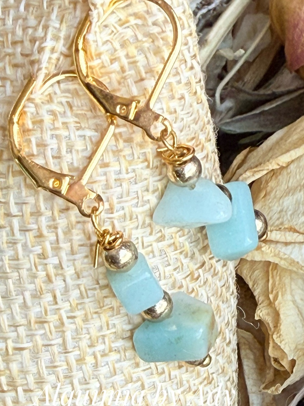 Alquimia Aquamarine Blue Stone Drop Earrings with Gold Accents